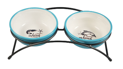 Купить mr.kranch миски двойные на подставке керамические для собак и кошек, голубые