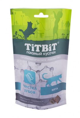 Купить titbit Лакомства для кошек хрустящие подушечки, с мясом утки для чистки зубов