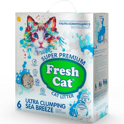 Купить fresh cat Наполнитель для кошек комкующийся бентонитовый с ароматом "Морской бриз"