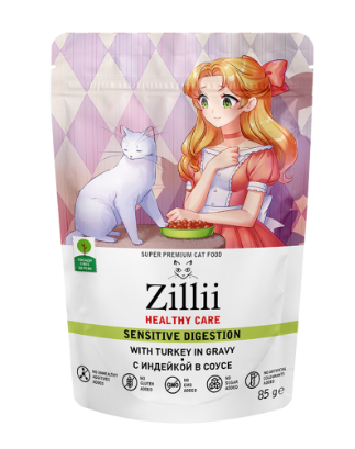 Купить zillii healthy care sensitive digestion влажный корм для взрослых кошек с чувствительным пищеварением, с индейкой в соусе (пауч)