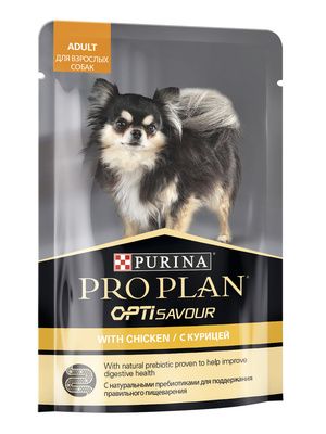Купить pro plan влажный корм для взрослых собак кусочки в соусе с курицей (пауч)