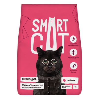 Купить smart cat сухой корм для взрослых кошек, с ягненком