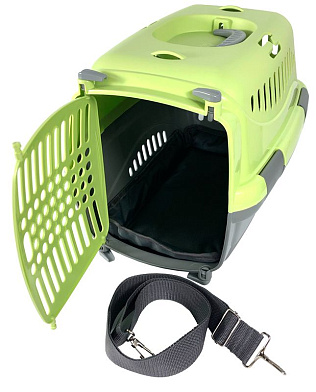 Купить СКИДКА zooexpress переноска "Турне" для собак и кошек с пластиковой дверцей, ковриком и ремнем, зеленая
