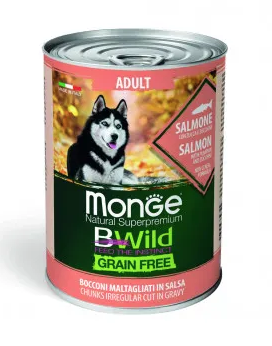 Monge Dog BWild Grain Free консервы беззерновые для взрослых собак всех пород с лососем, тыквой и кабачками