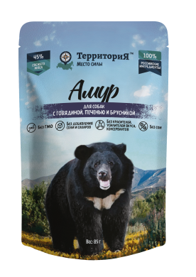 ТерриториЯ влажный корм «Амур» для взрослых собак всех пород, говядина печень и брусника (пауч)