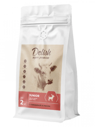 Купить delish super premium сухой корм для щенков мелких пород с говядиной и рисом