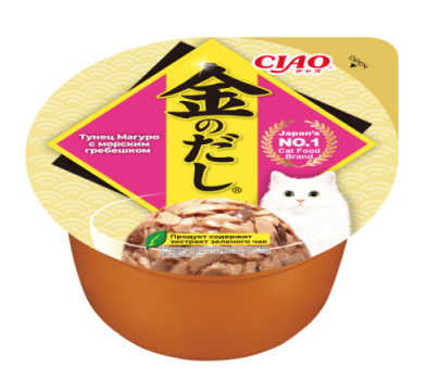 Inaba CIAO Kinnodashi cup влажный корм для взрослых кошек Тунец Магуро с морским гребешком (ламистер)