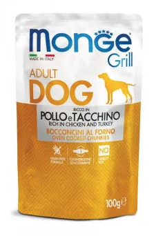 Monge Dog Grill влажный корм для взрослых собак всех пород с курицей и индейкой (пауч)
