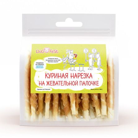 Купить dog fest лакомство для собак Куриная нарезка на жевательной палочке