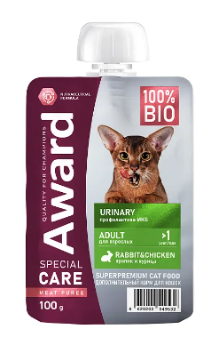 Award SPECIAL CARE Urinary "мясное пюре" для взрослых кошек для профилактики мочекаменной болезни из курицы с кроликом (пауч)