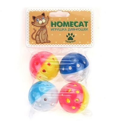 Купить homecat игрушка для кошек мячи пластиковые горошек с колокольчиком