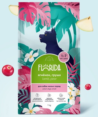 Купить florida сухой корм для взрослых собак малых пород с ягненком и грушей