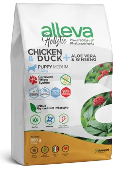 Alleva Holistic Puppy/Junior Chicken & Duck Medium сухой корм для щенков средних пород с курицей и уткой, алое вера и женьшенем