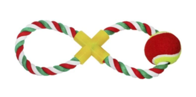 №1 игрушка для собак Грейфер восьмерка с теннисным мячом, зелено-красно-белый