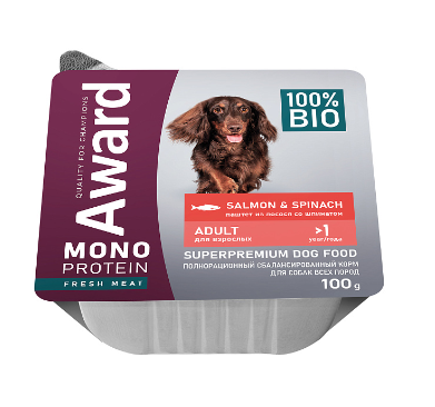 Купить award monoprotein влажный корм для взрослых собак паштет из лосося со шпинатом (ламистер)
