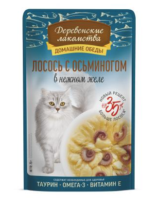 Купить Деревенские лакомства Домашние обеды лосось и осьминог в нежном желе пауч для кошек
