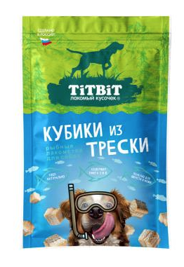 Купить titbit лакомство для собак кубики из трески