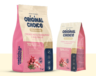 ORIGINAL CHOICE сухой корм для взрослых собак мелких пород со свежим мясом говядины и с индейкой