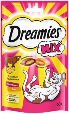 Купить dreamies микс лакомство для кошек говядина-сыр