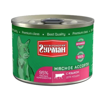 Купить Четвероногий Гурман Мясное ассорти консервы для кошек с языком