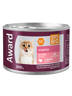 Award влажный корм для котят с начала прикорма до 4 месяцев, беременных и кормящих кошек паштет из индейки (банка)