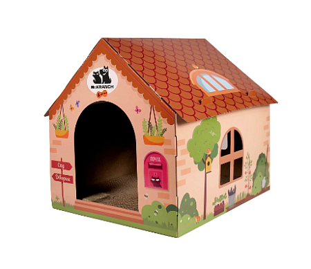 Купить mr.kranch когтеточка-домик для кошек из картона с кошачьей мятой, бежевая