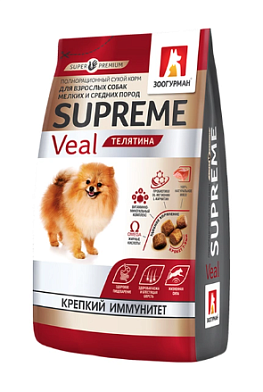 Зоогурман Supreme сухой корм для взрослых собак мелких и средних пород с телятиной