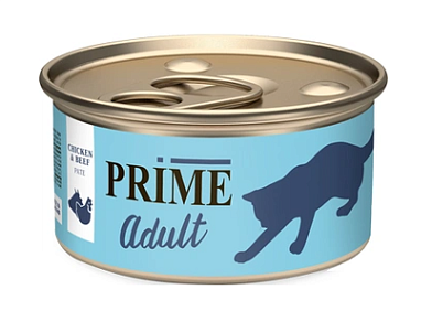 Prime консервы для взрослых кошек паштет с курицей и говядиной