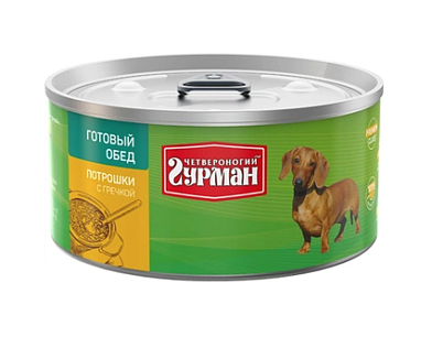 Четвероногий Гурман Готовый обед консервы для собак, потрошки с гречкой