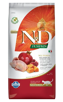Farmina N&D Pumpkin Cat Grain Free Neutered Quail сухой беззерновой корм для стерилизованных кошек с тыквой, перепелом и гранатом