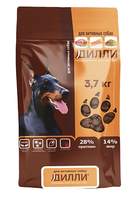 Дилли сухой корм для взрослых активных собак всех пород с курицей и индейкой