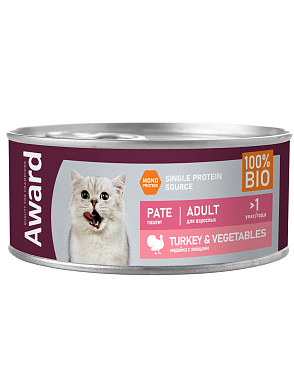 Award консервы для взрослых кошек паштет из индейки с овощами (банка)