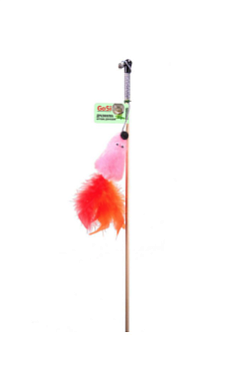 GOSI Игрушка для кошек Мышь с мятой розовый мех с хвостом перо пышное на веревке