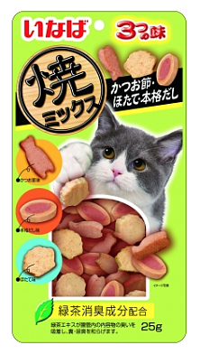 INABA Yakimiksu Лакомство для кошек Снеки со вкусом кацуобуси, морского гребешка и бульона