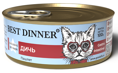 Best Dinner Exclusive Vet Profi Gastro Intestinal консервы для взрослых кошек с чувствительным пищеварением с дичью