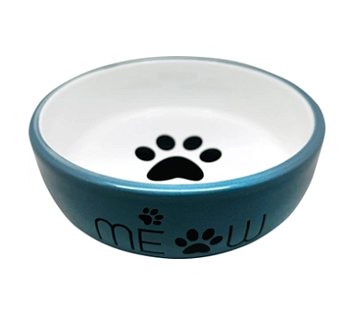 №1 миска для кошек синяя, керамическая, с лапкой кошки