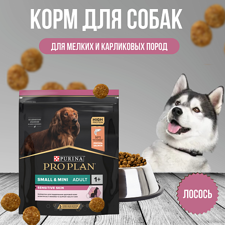 Купить pro plan сухой корм для взрослых собак мелких и карликовых пород с чувствительной кожей, с лососем и рисом