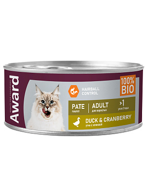 Award консервы для взрослых кошек паштет из утки с клюквой (банка)