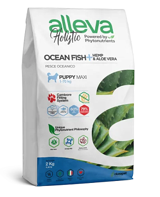 Alleva Holistic Puppy/Junior Ocean Fish Maxi сухой корм для щенков крупных пород с океанической рыбой, коноплей и алое вера
