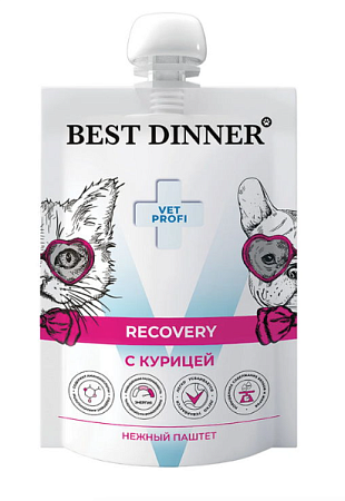 Купить best dinner vet profi recovery влажный корм для собак и кошек при истощениии и выздоровлении (пауч с крышкой)