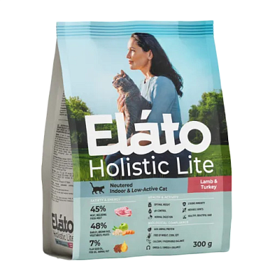 Elato Holistic Lite сухой корм для домашних малоактивных кастрированных котов и стерилизованных кошек, с ягнёнком и индейкой