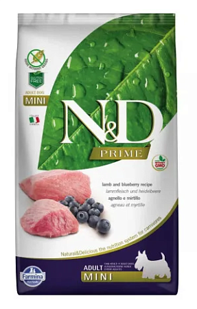 Купить farmina n&d prime dog lamb & blueberry adult mini сухой беззерновой корм для взрослых собак мелких пород с ягненком и черникой