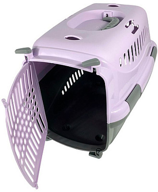 СКИДКА ZOOexpress переноска для собак и кошек с пластиковой дверцей "Турне", фиолетовая