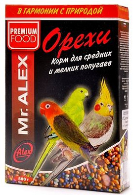 Mr.Alex сухой корм для средних и мелких попугаев "Орех"