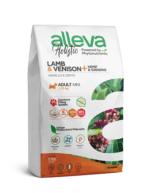 Alleva Holistic Dog Adult Lamb & Venison Mini сухой корм для взрослых собак мелких и миниатюрных пород пород с ягненком, олениной, коноплей и женьшенем