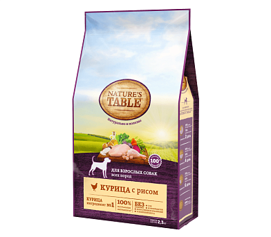 Nature's Table сухой корм для взрослых собак всех пород, с курицей и рисом