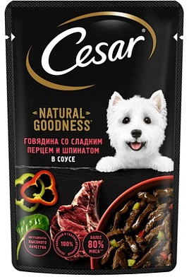 Cesar Natural Goodness влажный корм для собак с говядиной, паприкой, шпинатом в соусе (пауч)