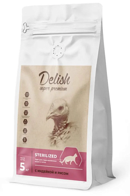 DELISH super premium Сухой корм для стерилизованных кошек с индейкой и рисом
