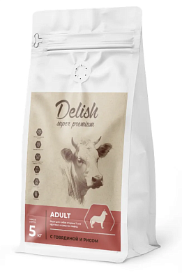 Delish Super Premium сухой корм для пожилых cобак всех пород лет с говядиной и рисом