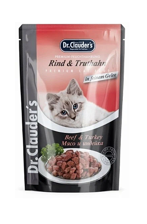 Купить dr. clauder's влажный корм для кошек, с мясом и индейкой, кусочки в желе (пауч)